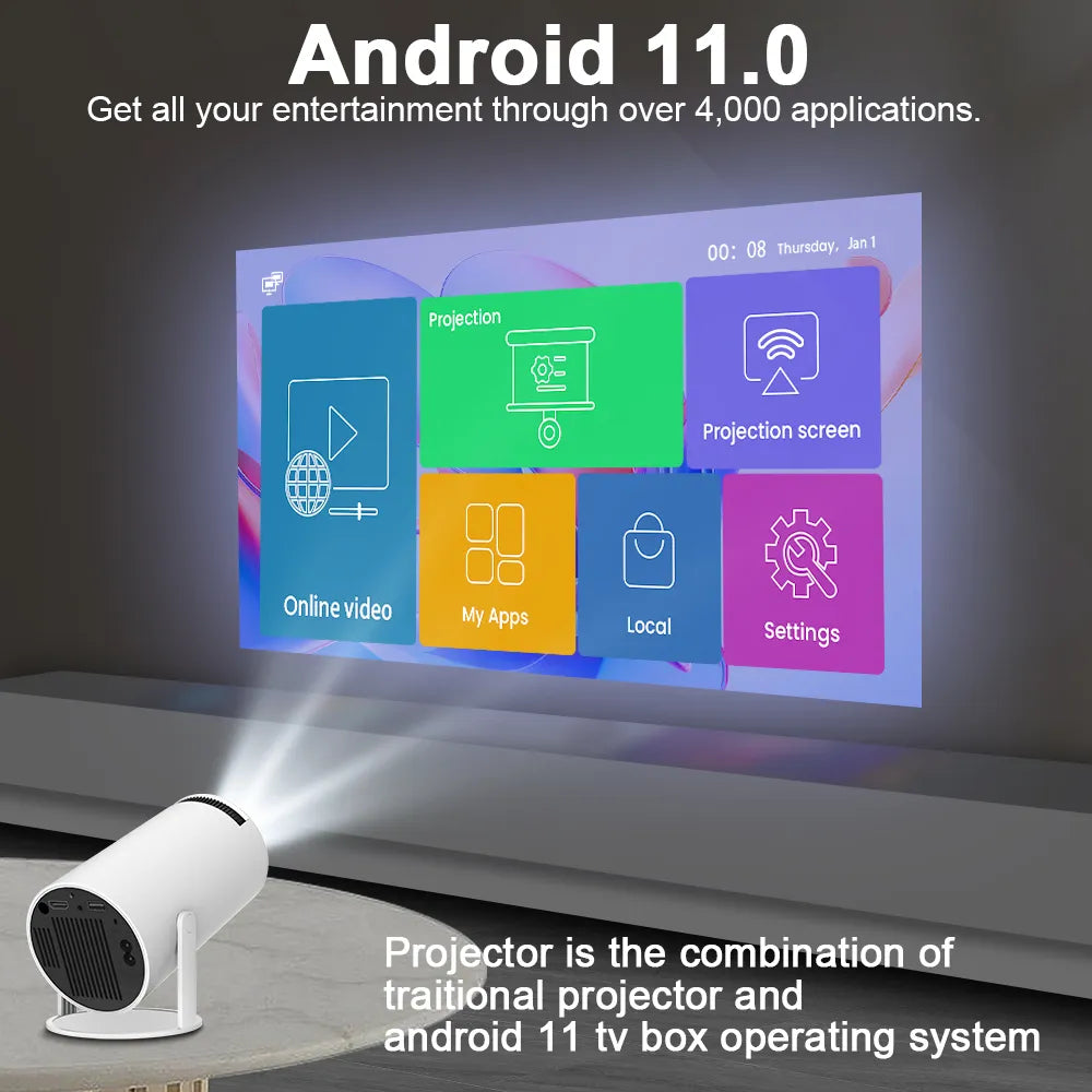 Mini Projetor HY300 Portátil 5G Wifi 6 BT 5.0 Android 11